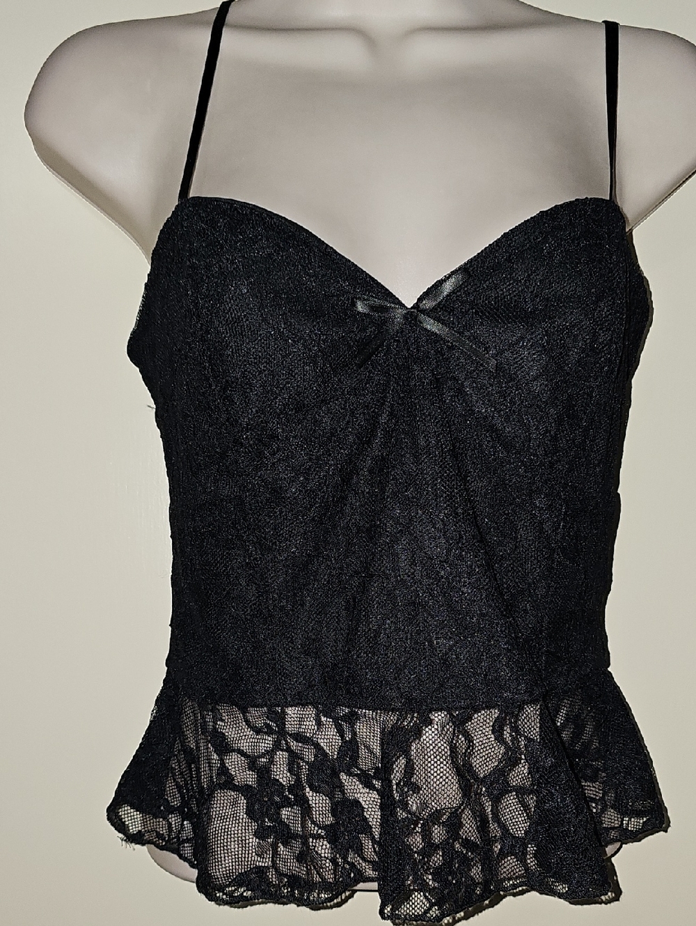 Black Lace Peplum Camisole with Spaghetti Straps